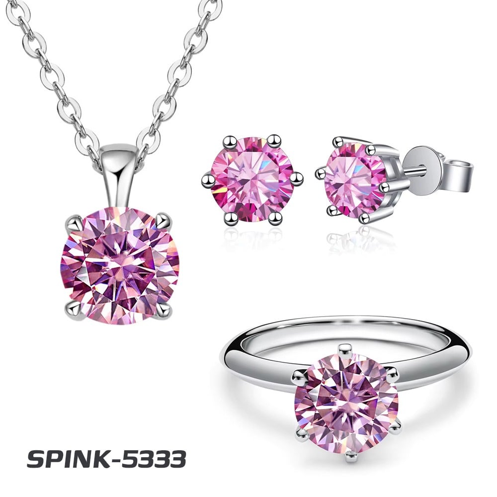AD Diamond Cut Pink Stone Jewellery Combo Set. ( Free 1 stone Nakful)