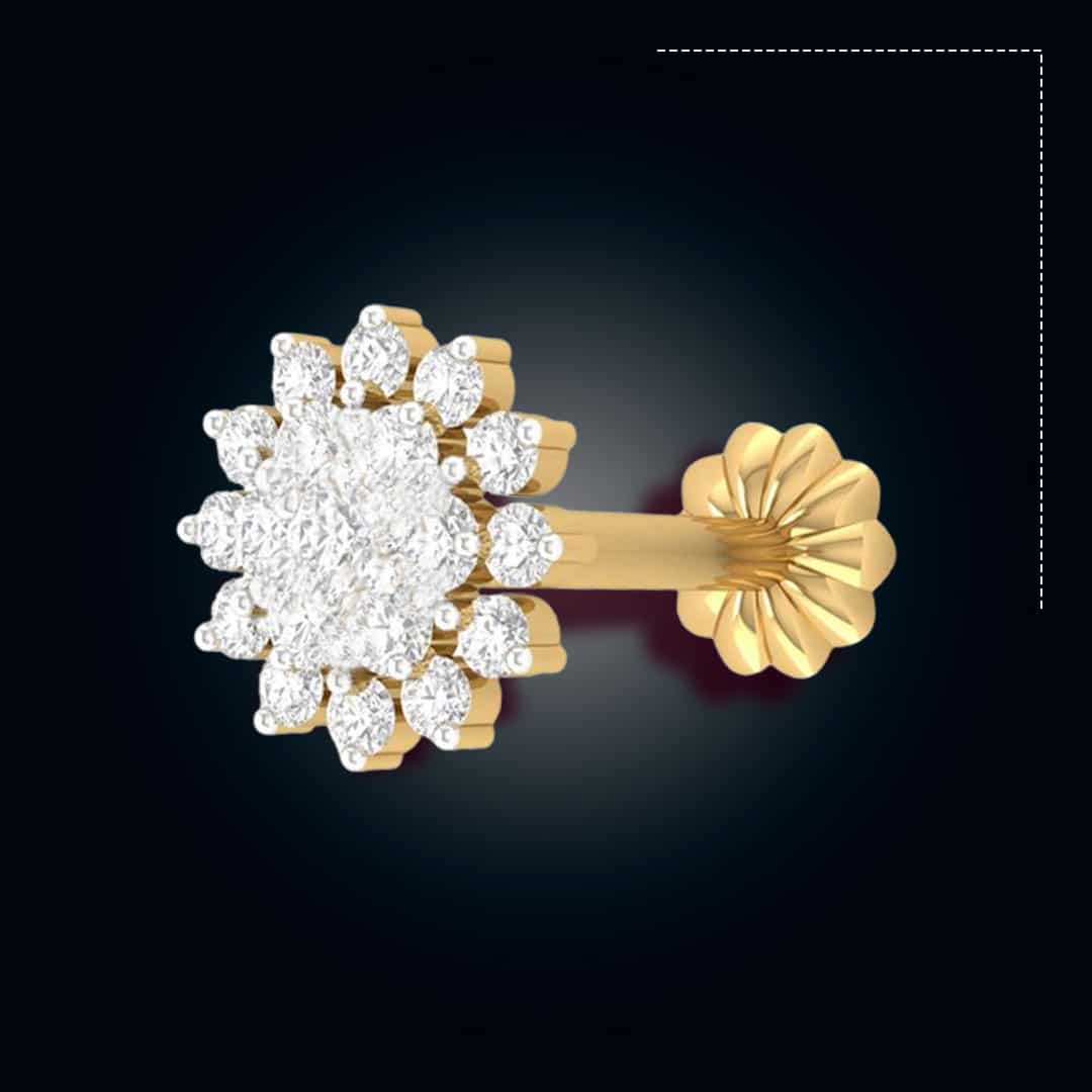 13 stone Traditional 18K gold Diamond Cut Nosepin