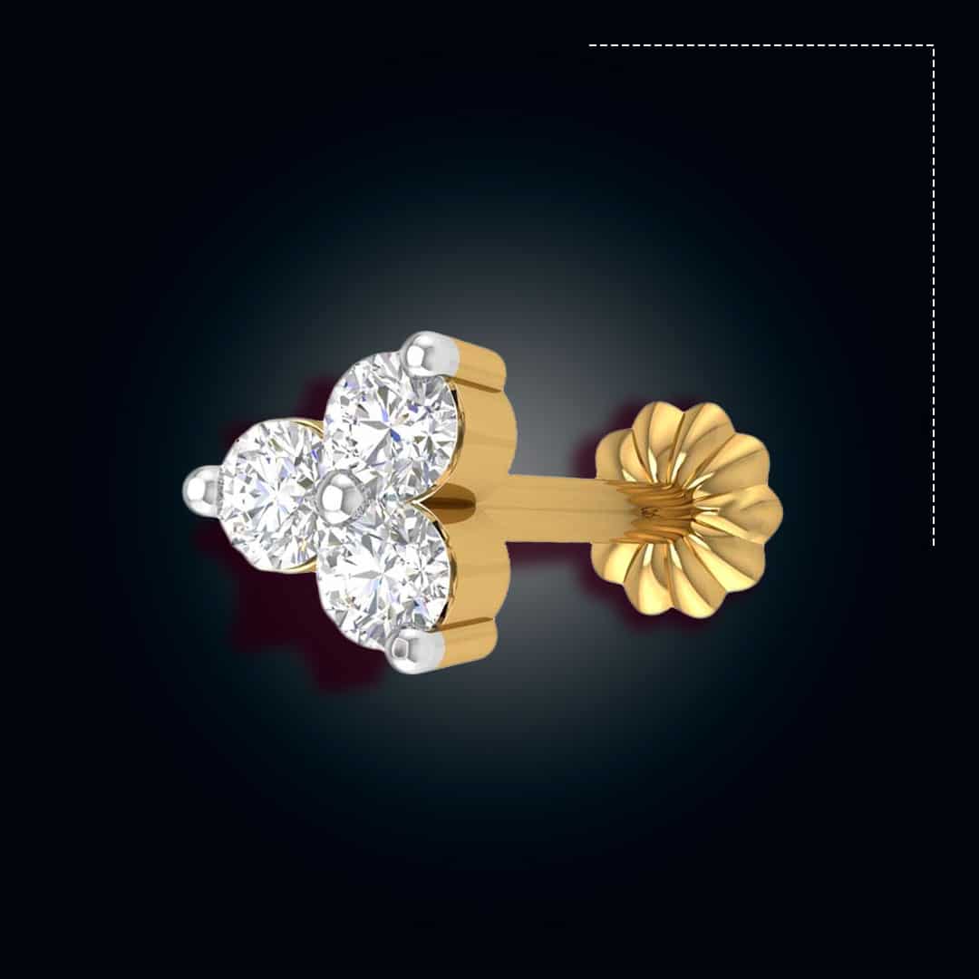3 stone Traditional 18K gold Diamond Cut Nosepin
