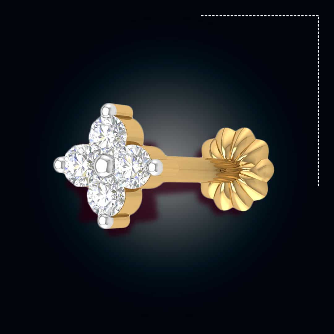 4 stone Traditional 18K gold Diamond Cut Nosepin