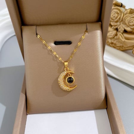 Moonstone Crescent 18k Gold Plated Necklace-411
