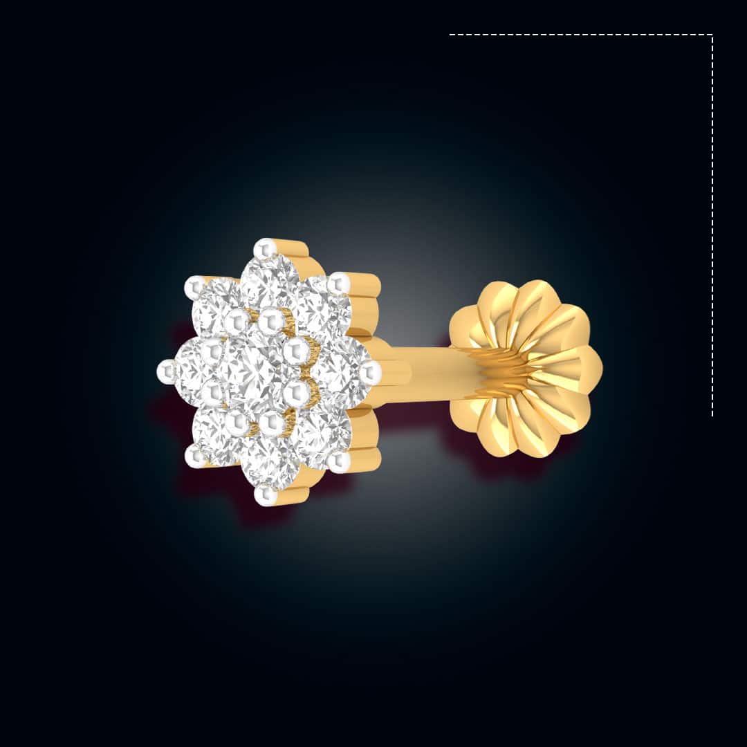 9 stone Traditional 18K gold Diamond Cut Nosepin