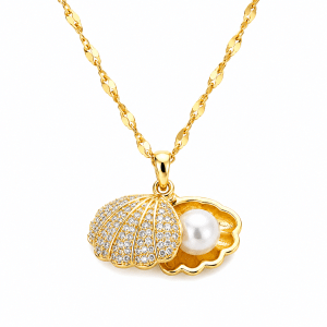 Pearl Shell Pendant 18k Gold Plated Necklace-412