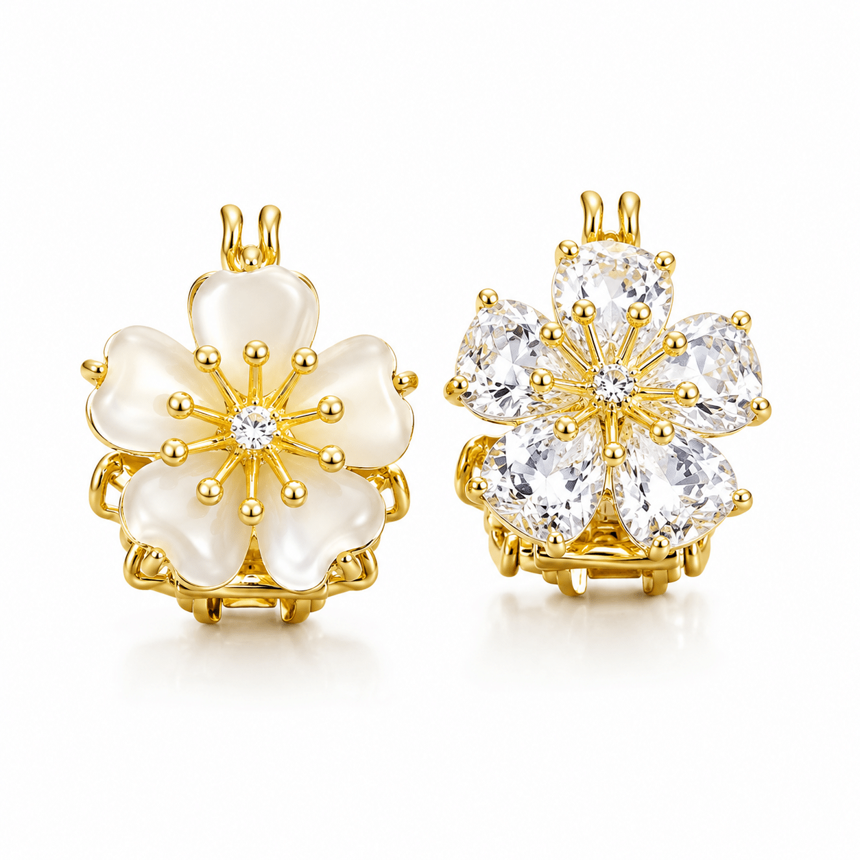 Both Side Zircon Flower Earrings-125