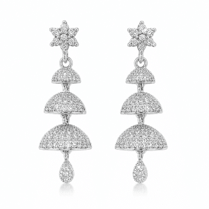 Diamond Cut Multi Stone 3 Layer Silver Color Jhumka