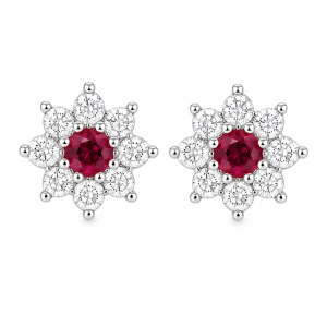 Diamond Cut Multi Stone Middle Red Earpin Silver Colored