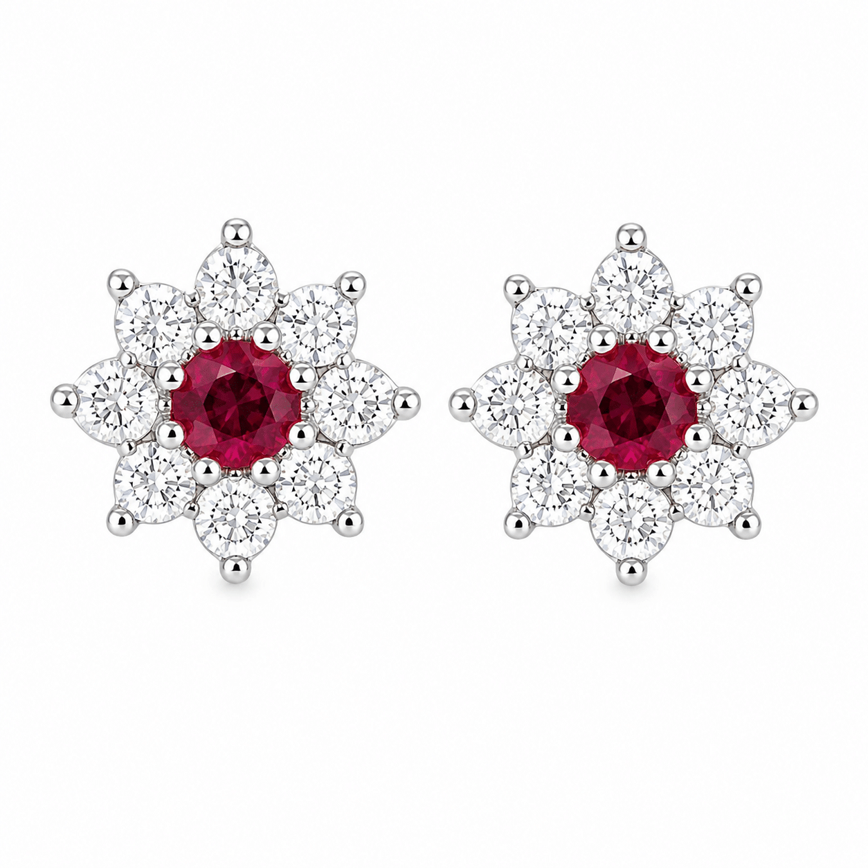 Diamond Cut Multi Stone Middle Red Earpin Silver Colored