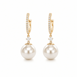 Golden Pearl Drop Hoop Earrings -140