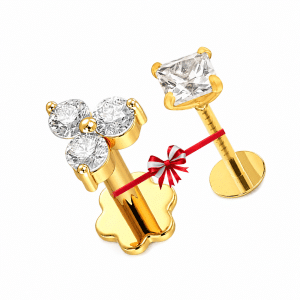 Diamond Cut Square Shape One Stone & Three Stone Nosepin Combo