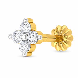 4 stone Traditional 18K gold Diamond Cut Nosepin