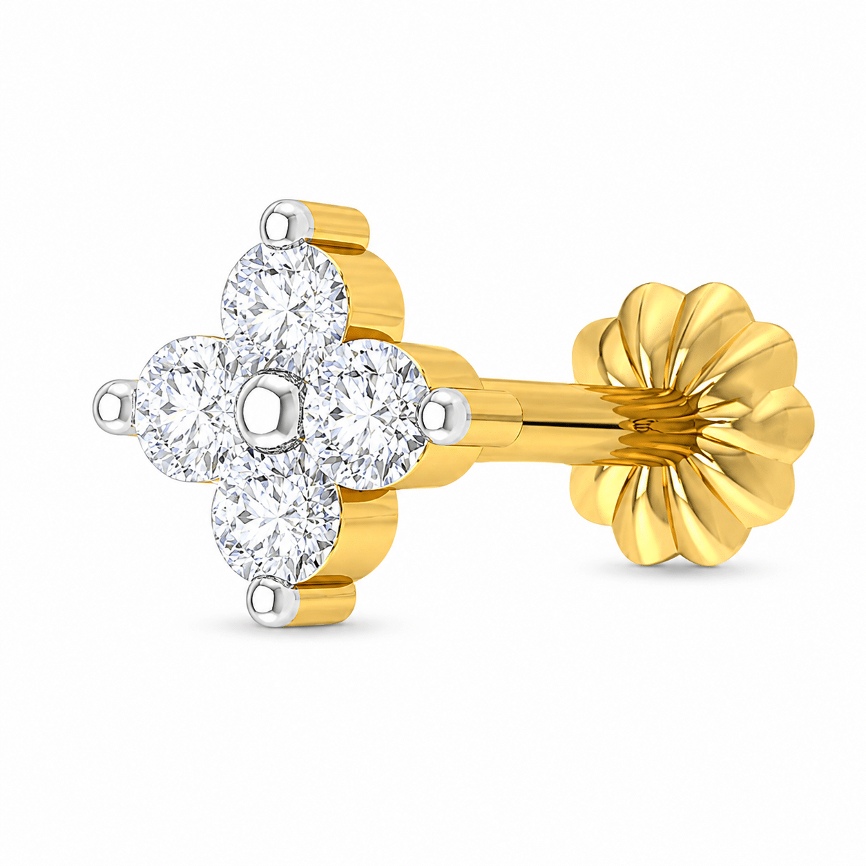 4 stone Traditional 18K gold Diamond Cut Nosepin