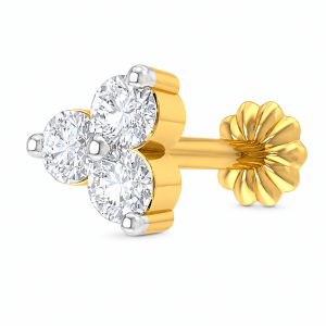 3 stone Traditional 18K gold Diamond Cut Nosepin