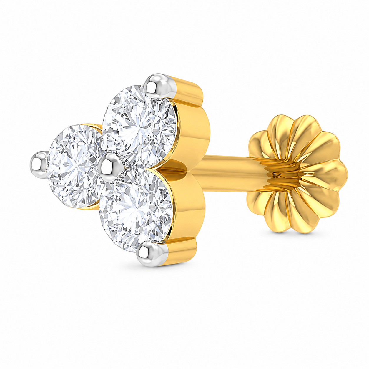 3 stone Traditional 18K gold Diamond Cut Nosepin