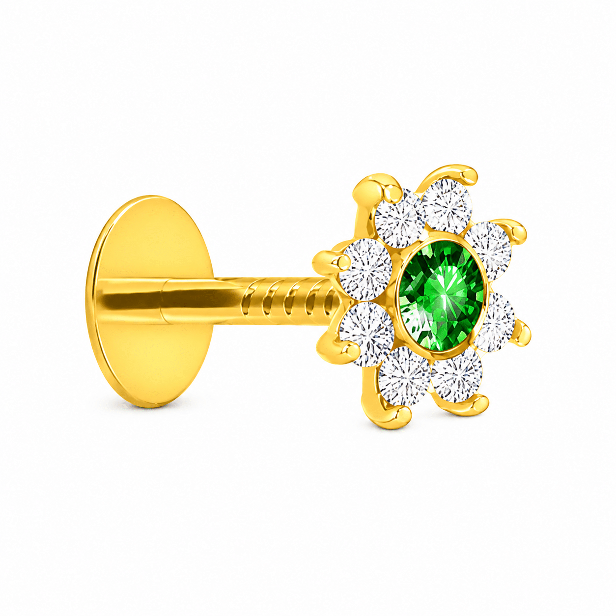 Diamond Cut New Nine Stone Nose Pin-Green