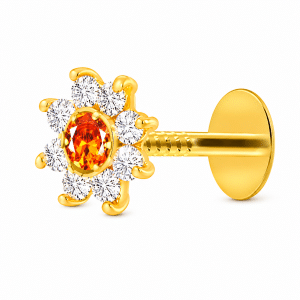 Diamond Cut New Nine Stone Nose Pin-Orange