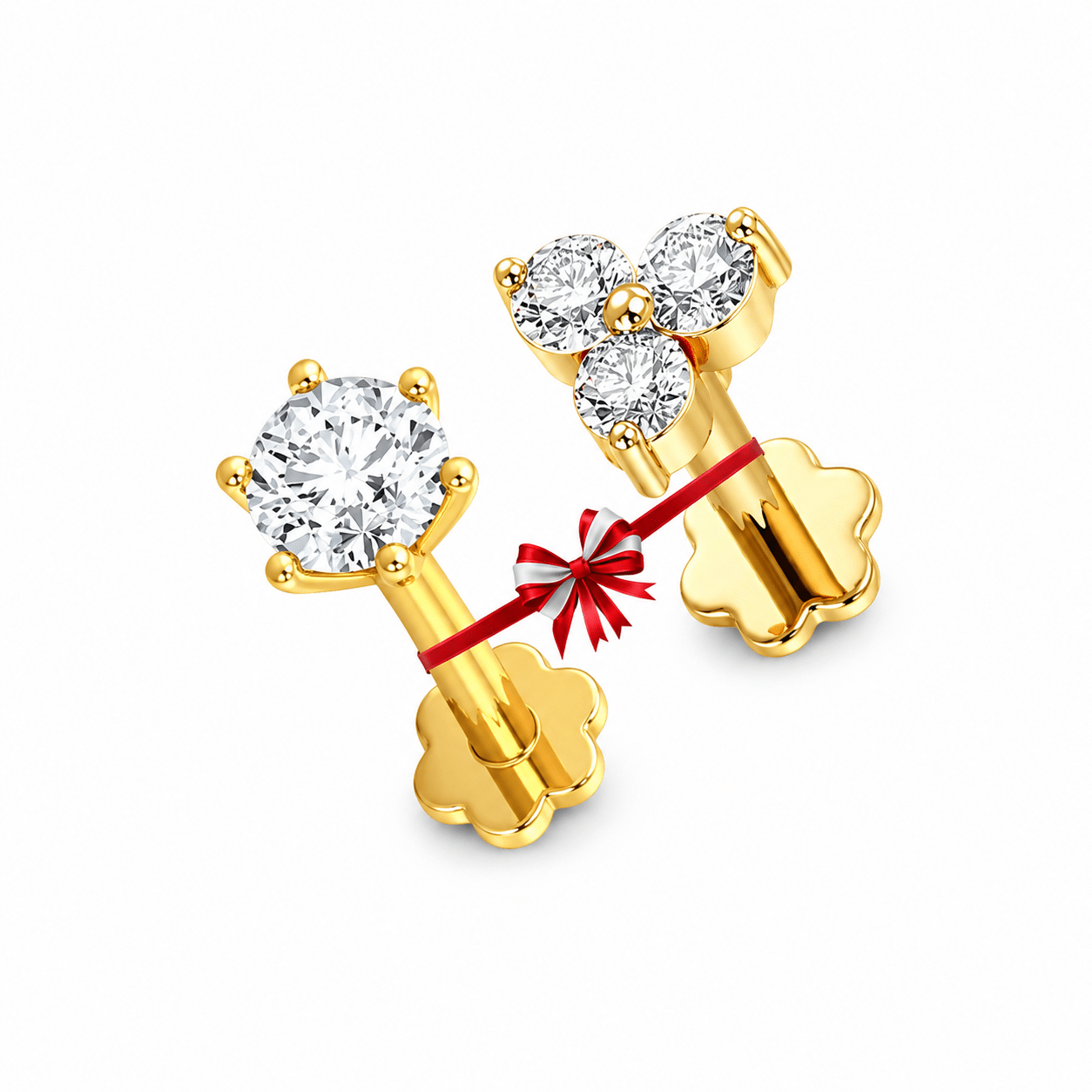 Diamond Cut One stone & Three stone Nosepin Combo