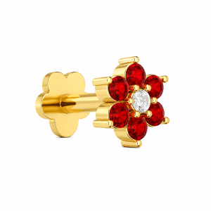 Diamond Cut Red Seven Stone Nose Pin