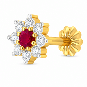 9 stone Traditional 18K gold Diamond Cut Middle Pink Nosepin