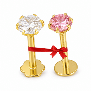 1 Stone Traditional 18K gold Nosepin (White and Light Pink Color)