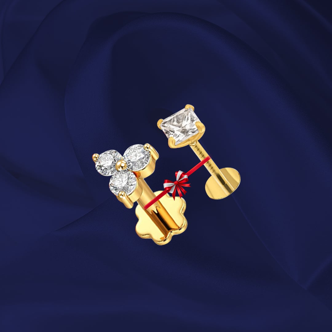 Diamond Cut Square Shape One Stone & Three Stone Nosepin Combo