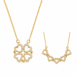 Four Love Heart Shape 18k Gold Plated Necklace-410