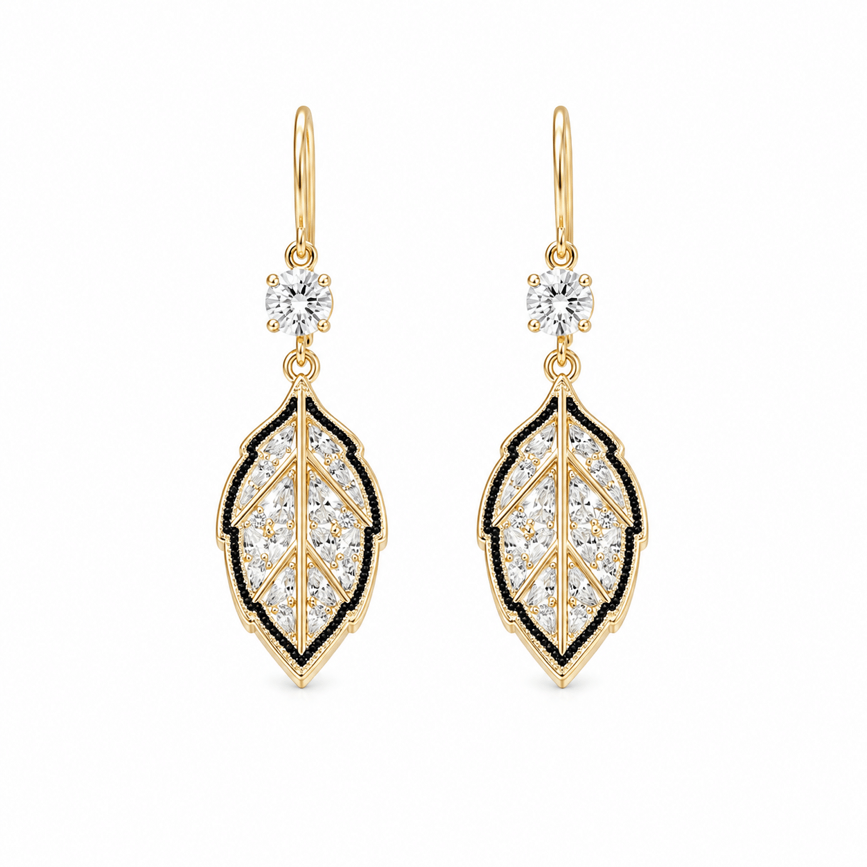 Zircon Crystal Leaf Earrings-131