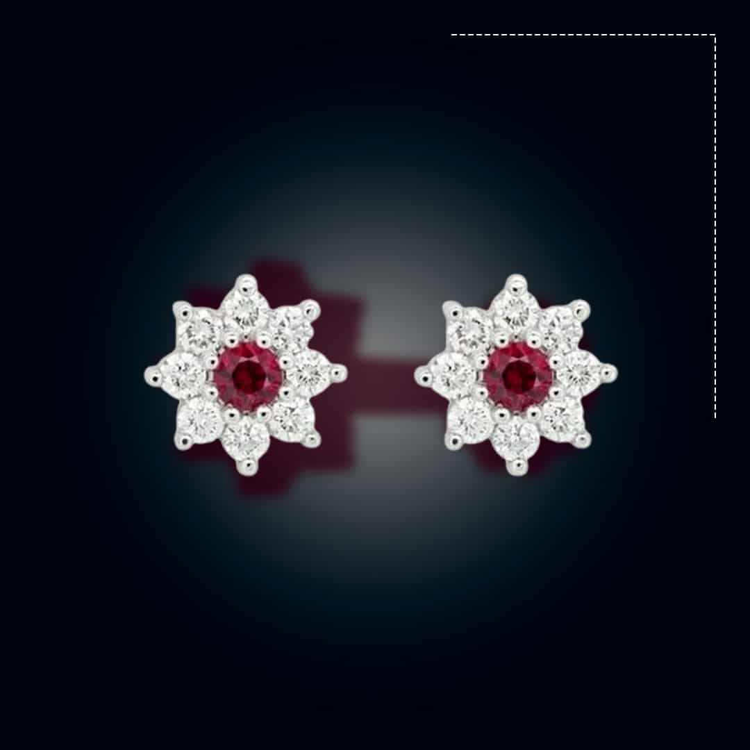 Diamond Cut Multi Stone Middle Red Earpin Silver Colored