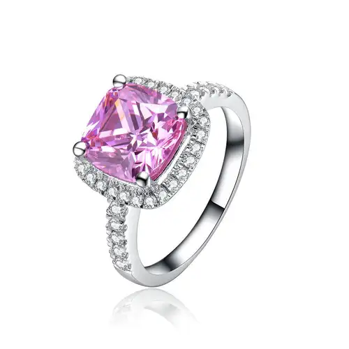 Diamond Cut S925 Silver One Caratson Stone Simulation Drill Princess Fang Bag Ring