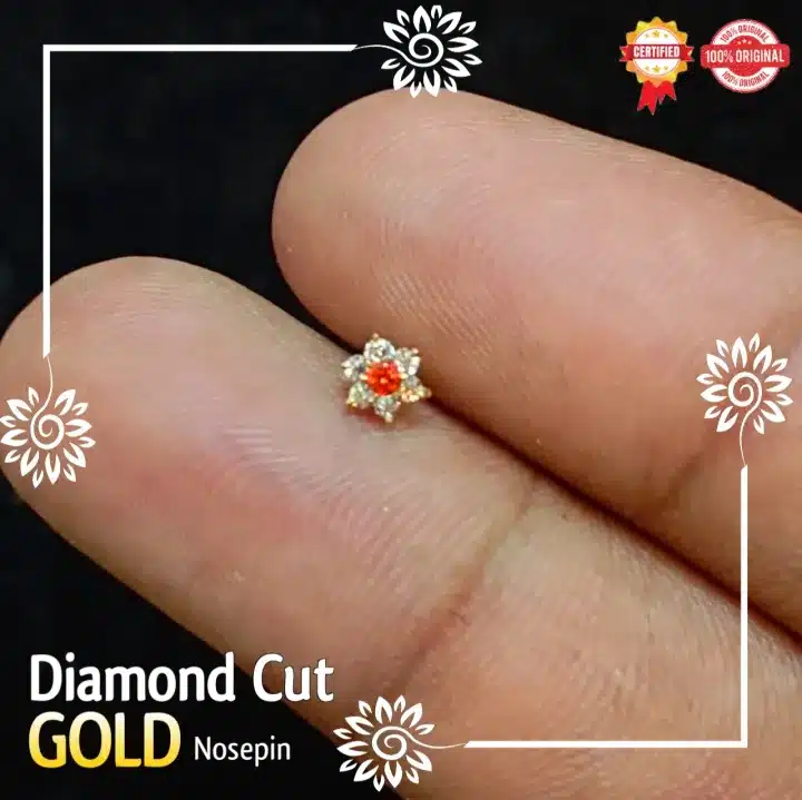 Diamond Cut New Nine Stone Nose Pin-Orange