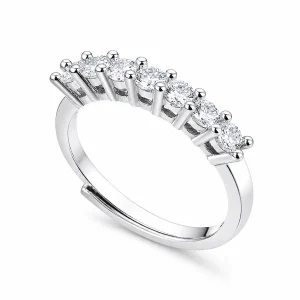 S925 Silver Ring Female Plated 18K Gold Simulation Seven Princess Moissanite Stone Ring