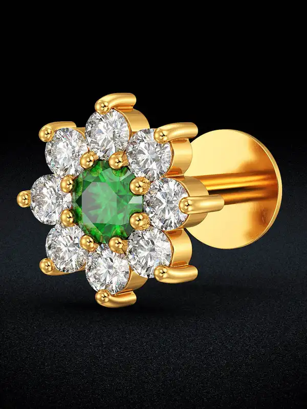 Diamond Cut New Nine Stone Nose Pin-Green