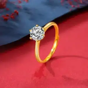 Elegant Adjustable Gold Water Drop Ring with White Gemstone for Women
