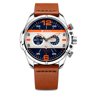 Curren Men’s Blue and White Dile PU Leather Strap Watch 8259