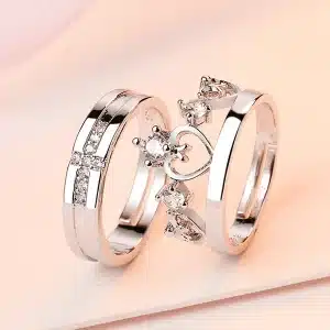 Diamond Cut Classic King & Queen Couple Rings