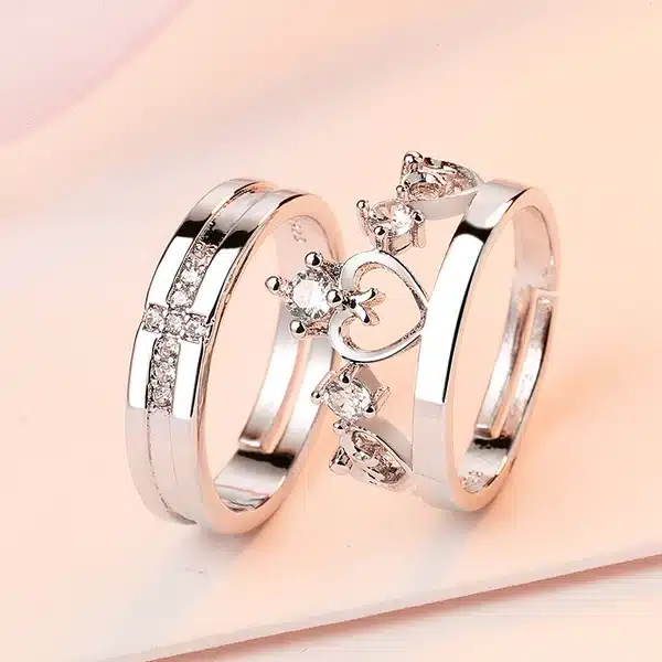 Diamond Cut Classic King & Queen Couple Rings
