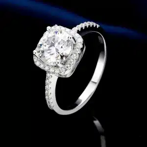 Diamond Cut S925 Silver One Caratson Stone Simulation Drill Princess Fang Bag Ring