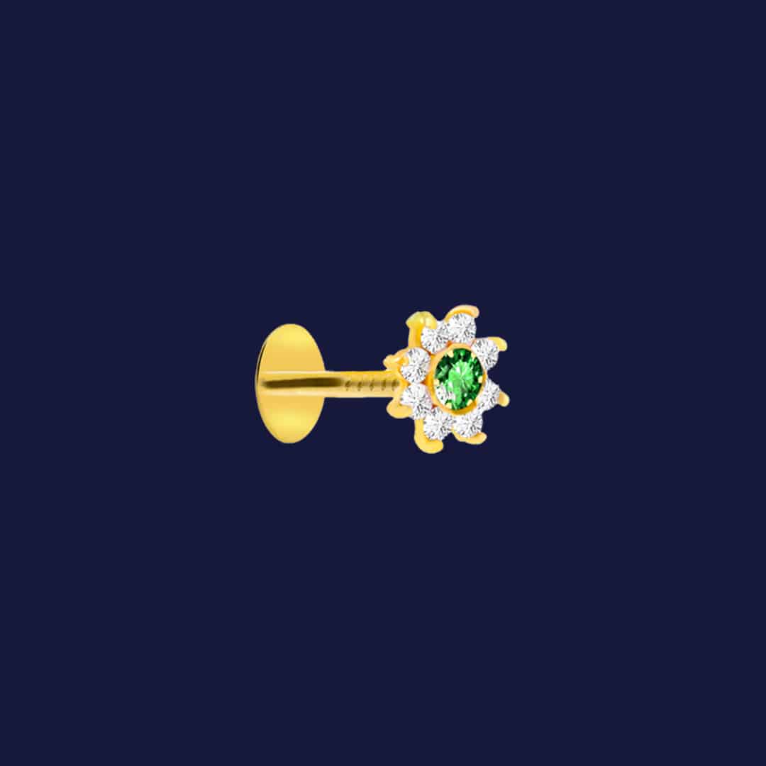 Diamond Cut New Nine Stone Nose Pin-Green