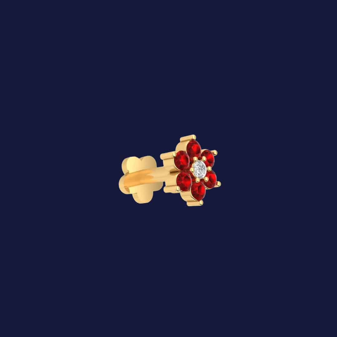 Diamond Cut Red Seven Stone Nose Pin