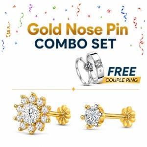 9 and 1 Stone Traditional 18K gold Diamond Cut Nosepin and free GP Couple Ring