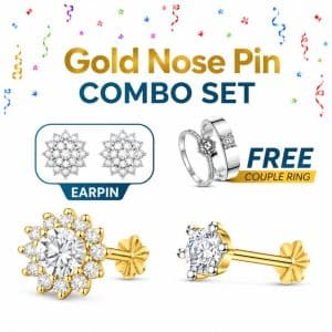 9 and 1 Stone Traditional 18K gold Diamond Cut Nosepin + Earpin and free GP Couple Ring