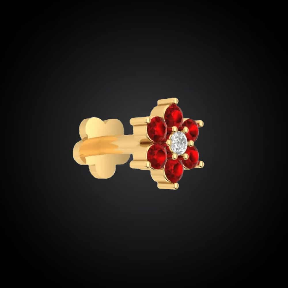 Diamond Cut Red Seven Stone Nose Pin