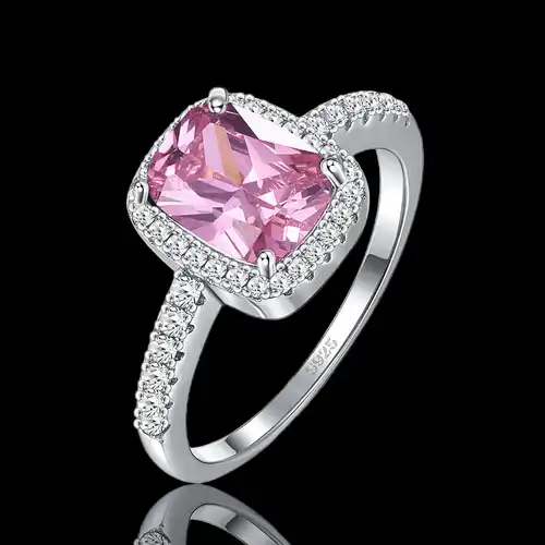 Diamond Cut S925 Silver One Caratson Stone Simulation Drill Princess Fang Bag Ring - Image 3