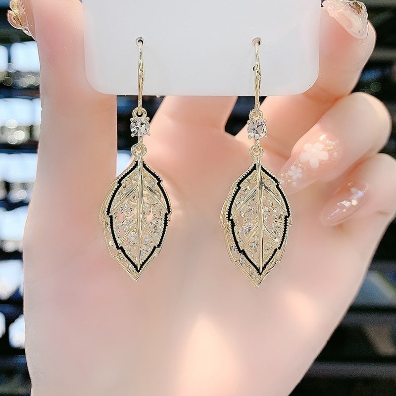 Zircon Crystal Leaf Earrings-131