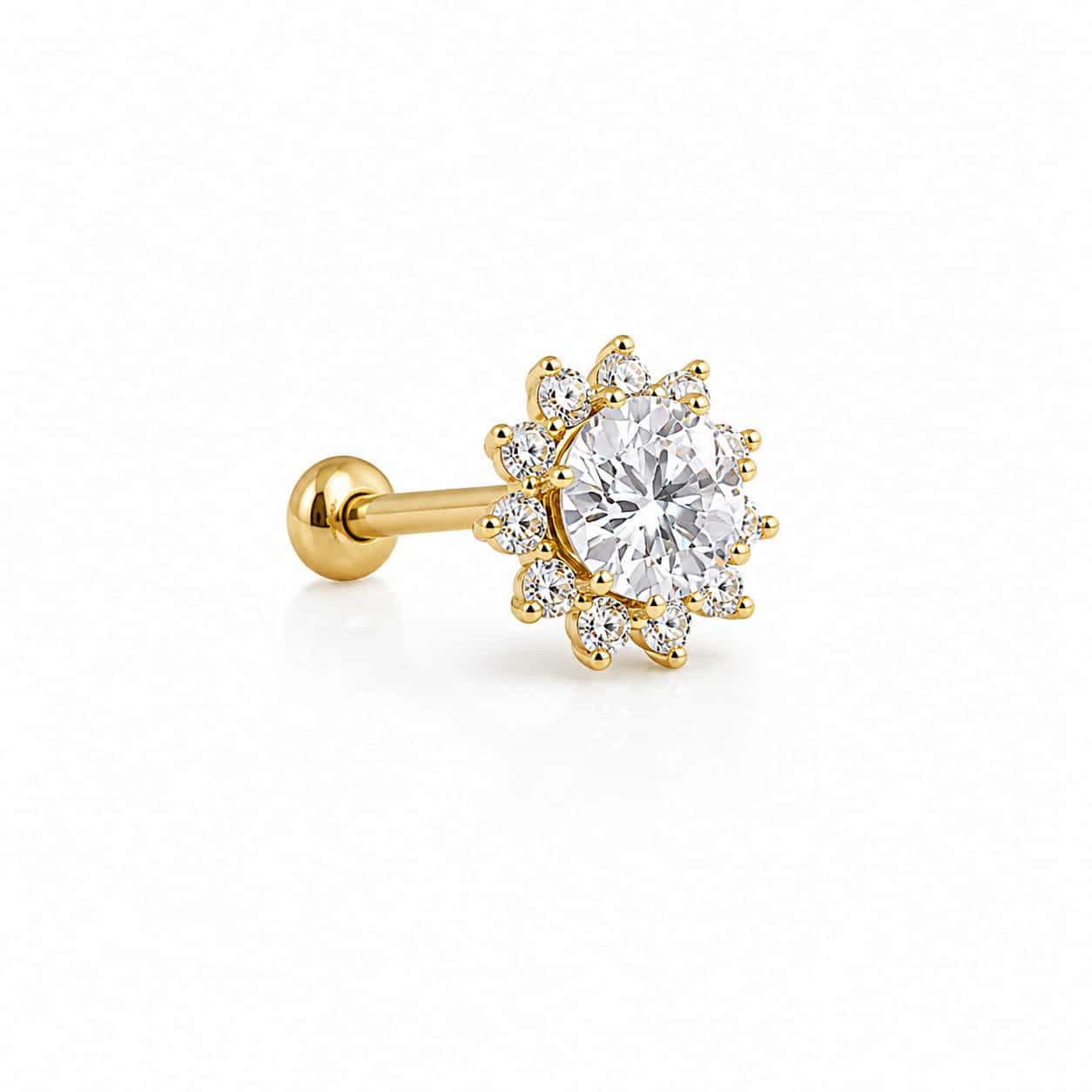 { 2 pices Combo offer } 13 stone Traditional 18K gold Diamond Cut Nosepin - Image 2