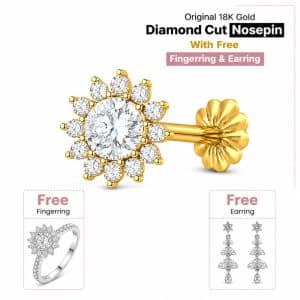 Combo offer 13 stone  Traditional 18K gold Diamond Cut Nosepin kodom ring and earring.