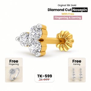 Combo offer 3 stone  Traditional 18K gold Diamond Cut Nosepin kodom ring and earring.