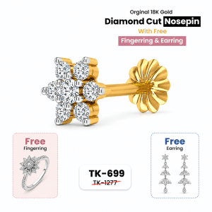 Combo offer 7 stone Traditional 18K gold Diamond Cut Nosepin. kodom ring and earring