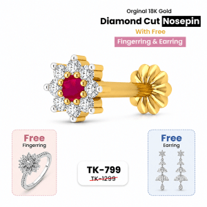 Combo offer 9 stone middle pink Traditional 18K gold Diamond Cut Nosepin kodom ring and earring.