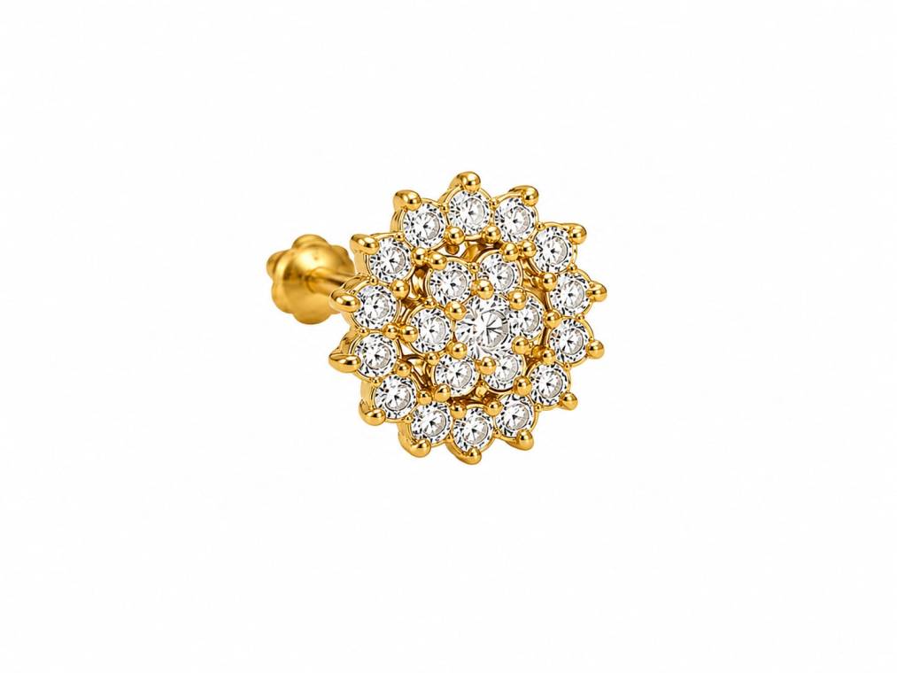 19 stone flower Diamond cut Nose pin