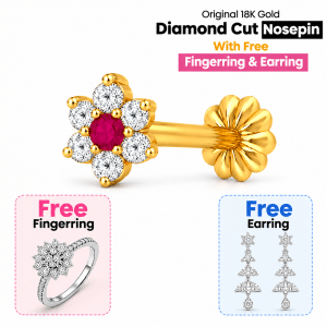 Combo offer 7 stone middle pink Traditional 18K gold Diamond Cut Nosepin kodom ring and earring.